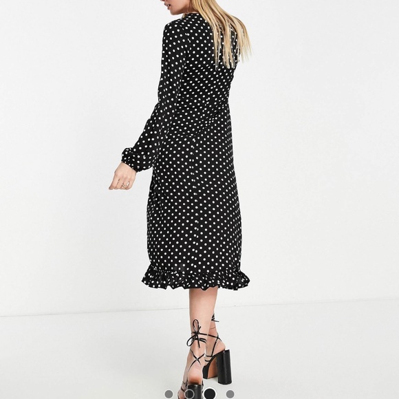 NWT! Queen Bee Maternity wrap midi dress black polka 12 long sleeves - Picture 3 of 11